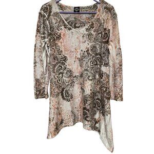 Cal Style Women's Long Sleeve Tunic Shirt Top Damask Printed Knit Size Small